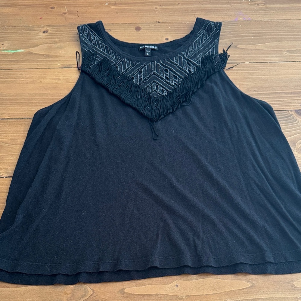 Express Black Fringe Tank Top‎